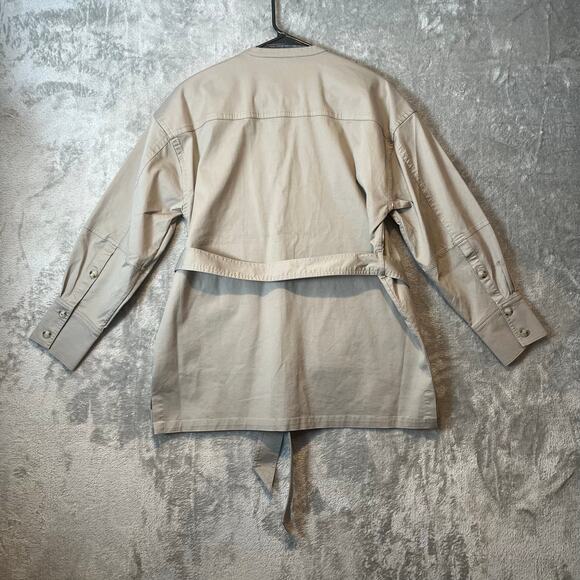 ATM Anthony Thomas Melillo Collarless Twill Belted Shirt Jacket Size Small Khaki - Picture 5 of 8
